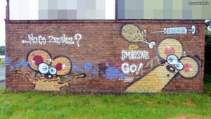 Graffiti: Myszki na ścianie domu, Katowice, ul. Kościuszki, DK81 (2020-08-04)