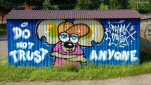 Graffiti: Myszka na ścianie garażu, Katowice, ul. Ligocka (2021-07-19)