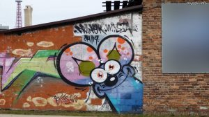 Graffiti: Myszka na ścianie budynku, Tychy, ul. Piłsudskiego (2022-01-08)