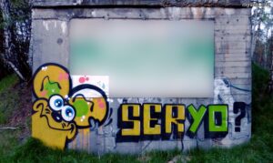 Graffiti: Myszka na filarze byłego wiaduktu, Tychy, Beskidzka, DK86 (2024-04-13)