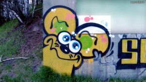 Graffiti: Myszka na filarze byłego wiaduktu, Tychy, Beskidzka, DK86 (2024-04-13)