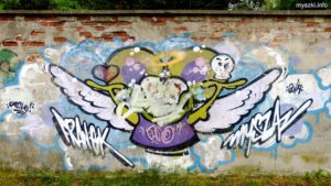 Graffiti: Myszka na murze, ul. Katowice, Medyków (2024-05-11)